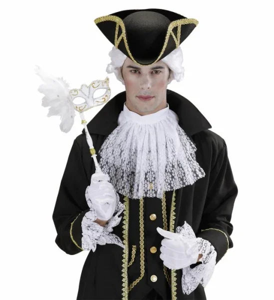 Antifaz decorado en blanco con mango Antifaces Widmann